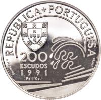 obverse of 200 Escudos - Colombus (1991) coin with KM# 658d from Portugal. Inscription: 200 1991