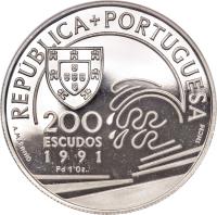 Portugal coin 200 Escudos - Colombus (1991) obverse obverse of 200 Escudos - Colombus (1991) coin with KM# 658d from Portugal. Inscription: 200 1991