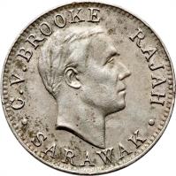 obverse of 1 Cent - Charles Vyner Brooke (1920) coin with KM# 12 from Sarawak. Inscription: C. V. BROOKE RAJAH SARAWAK