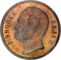 obverse of 1 Cent - James Brooke (1863) coin with KM# 3 from Sarawak. Inscription: J.BROOKE RAJAH
