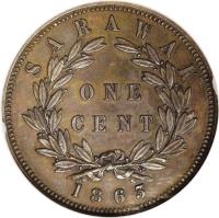 Sarawak coin 1 Cent - James Brooke (1863) reverse reverse of 1 Cent - James Brooke (1863) coin with KM# 3a from Sarawak. Inscription: S A R A W A K ONE CENT 1863