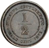 Straits Settlements coin 1/2 Cent - Victoria (1872 - 1883) reverse reverse of 1/2 Cent - Victoria (1872 - 1883) coin with KM# 8 from Straits Settlements. Inscription: STRAITS SETTLEMENTS 1/2 · HALF CENT 1872 ·
