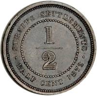 reverse of 1/2 Cent - Victoria (1872 - 1883) coin with KM# 8 from Straits Settlements. Inscription: STRAITS SETTLEMENTS 1/2 · HALF CENT 1872 ·