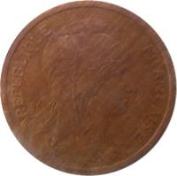 obverse of 2 Centimes (1898 - 1920) coin with KM# 841 from France. Inscription: REPUBLIQUE FRANÇAISE