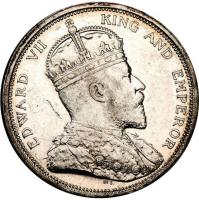obverse of 1 Dollar - Edward VII (1903 - 1904) coin with KM# 25 from Straits Settlements. Inscription: EDWARD VII KING AND EMPEROR