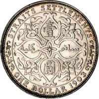 Straits Settlements coin 1 Dollar - Edward VII (1903 - 1904) reverse reverse of 1 Dollar - Edward VII (1903 - 1904) coin with KM# 25 from Straits Settlements. Inscription: STRAITS SETTLEMENTS ONE DOLLAR 1903