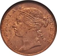 obverse of 1/2 Cent - Victoria (1889 - 1891) coin with KM# 15 from Straits Settlements. Inscription: VICTORIA QUEEN