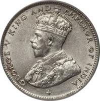 obverse of 20 Cents - George V (1919) coin with KM# 30a from Straits Settlements. Inscription: * GEORGE V KING AND EMPEROR OF INDIA