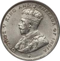 Straits Settlements coin 20 Cents - George V (1919) obverse obverse of 20 Cents - George V (1919) coin with KM# 30a from Straits Settlements. Inscription: * GEORGE V KING AND EMPEROR OF INDIA