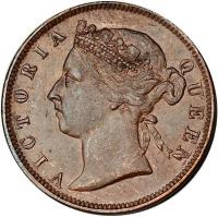 obverse of 1/2 Cent - Victoria (1884) coin with KM# 8a from Straits Settlements. Inscription: VICTORIA QUEEN