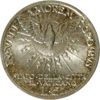 reverse of 5 Lire - Sede Vacante - Sede Vacante (1939) coin with KM# 20 from Vatican City. Inscription: INFVNDE	AMOREM	ORDIBVS STATO · DELLA · CITTA DEL · VATICANO L · 5