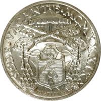 obverse of 10 Lire - Sede Vacante - Sede Vacante (1939) coin with KM# 21 from Vatican City. Inscription: SEDE · VACANTE · MCMXXXIX OPVS IVSTITIA PAX