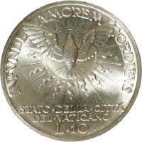 reverse of 10 Lire - Sede Vacante - Sede Vacante (1939) coin with KM# 21 from Vatican City. Inscription: INFVNDE	AMOREM	ORDIBVS STATO · DELLA · CITTA DEL · VATICANO L · 10