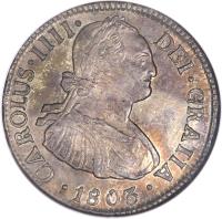 obverse of 2 Reales - Carlos IV - Colonial Milled Coinage (1792 - 1808) coin with KM# 59 from Chile.