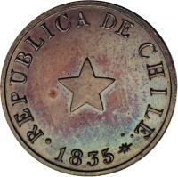 Chile coin 1/2 Centavo (1835) obverse obverse of 1/2 Centavo (1835) coin with KM# 114 from Chile. Inscription: REPUBLICA DE CHILE 1835
