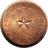 Chile coin 1/2 Centavo (1851) obverse obverse of 1/2 Centavo (1851) coin with KM# 118 from Chile. Inscription: 1851