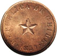 obverse of 1/2 Centavo (1851) coin with KM# 118 from Chile. Inscription: 1851