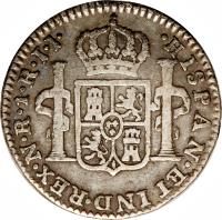 Colombia coin 1 Real - Carlos IV (1792 - 1804) reverse reverse of 1 Real - Carlos IV (1792 - 1804) coin with KM# 58 from Colombia. Inscription: HISPAN.ET IND.REX.NR.1R.ENSAYADOR