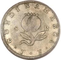 reverse of 8 Reales (1820 - 1821) coin with KM# C6 from Colombia. Inscription: CUNDINAMARCA J.F 8R