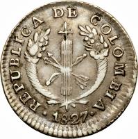 Colombia coin 1 Real (1827 - 1836) obverse obverse of 1 Real (1827 - 1836) coin with KM# 87 from Colombia. Inscription: REPUBLICA DE COLOMBIA