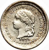 obverse of 5 Centavos (1875 - 1885) coin with KM# 174a from Colombia. Inscription: ESTADOS UNIDOS DE COLOMBIA 1882 *********