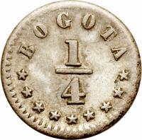 Colombia coin 1/4 Décimo (1863 - 1867) reverse reverse of 1/4 Décimo (1863 - 1867) coin with KM# 143 from Colombia.