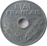 obverse of 10 Centimes (1943 - 1944) coin with KM# 903 from France. Inscription: ETAT FRANÇAIS