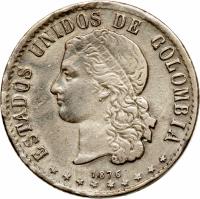obverse of 20 Centavos (1875 - 1885) coin with KM# 178 from Colombia. Inscription: ESTADOS UNIDOS DE COLOMBIA 1884 *********