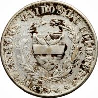 obverse of 2 Décimos (1866 - 1867) coin with KM# 149a from Colombia. Inscription: ESTADOS UNIDOS DE COLOMBIA *********