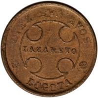 Colombia coin 10 Centavos - Leprosarium Coinage (1901) obverse obverse of 10 Centavos - Leprosarium Coinage (1901) coin with KM# L3 from Colombia. Inscription: DIEZ CENTAVOS LAZARETO BOGOTA