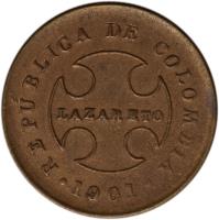 obverse of 20 Centavos - Leprosarium Coinage (1901) coin with KM# L4 from Colombia. Inscription: REPUBLICA DE COLOMBIA LAZARETO · 1901 ·