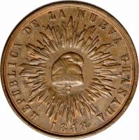 Colombia coin 1 Décimo (1847 - 1848) obverse obverse of 1 Décimo (1847 - 1848) coin with KM# 102 from Colombia.