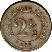 reverse of 2 1/2 Centavos (1885) coin with KM# 181 from Colombia.