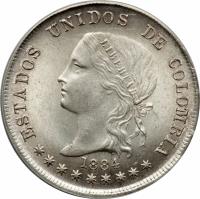 obverse of 50 Centavos (1888 - 1908) coin with KM# 186 from Colombia. Inscription: REPUBLICA DE COLOMBIA 1906