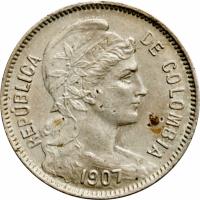 obverse of 2 Pesos - Papel Moneda (1907 - 1914) coin with KM# B279 from Colombia. Inscription: REPUBLICA DE COLOMBIA