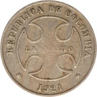Colombia coin 50 Centavos - Leprosarium Coinage (1921) obverse obverse of 50 Centavos - Leprosarium Coinage (1921) coin with KM# L13 from Colombia. Inscription: REPUBLICA DE COLOMBIA LAZARETO * 1921 *