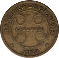 Colombia coin 50 Centavos - Leprosarium Coinage (1928) obverse obverse of 50 Centavos - Leprosarium Coinage (1928) coin with KM# L14 from Colombia. Inscription: REPUBLICA DE COLOMBIA LAZARETO * 1928 *
