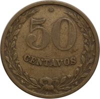 reverse of 50 Centavos - Leprosarium Coinage (1928) coin with KM# L14 from Colombia. Inscription: 50 CENTAVOS RH