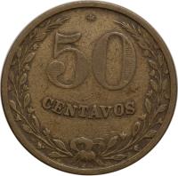 Colombia coin 50 Centavos - Leprosarium Coinage (1928) reverse reverse of 50 Centavos - Leprosarium Coinage (1928) coin with KM# L14 from Colombia. Inscription: 50 CENTAVOS RH