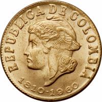 Colombia coin 2 Centavos - Uprising (1960) obverse obverse of 2 Centavos - Uprising (1960) coin with KM# 219 from Colombia. Inscription: REPUBLICA DE COLOMBIA 1810-1960