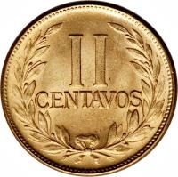reverse of 2 Centavos - Uprising (1960) coin with KM# 219 from Colombia. Inscription: II CENTAVOS