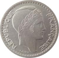 obverse of 10 Francs (1947 - 1949) coin with KM# 909 from France. Inscription: REPUBLIQUE FRANÇAISE P.TURIN