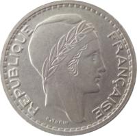 France coin 10 Francs (1947 - 1949) obverse obverse of 10 Francs (1947 - 1949) coin with KM# 909 from France. Inscription: REPUBLIQUE FRANÇAISE P.TURIN