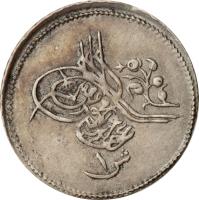 obverse of 1 Qirsh - Abdülaziz I (1861 - 1868) coin with KM# 250 from Egypt. Inscription: ۱