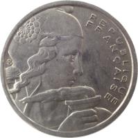 obverse of 100 Francs (1954 - 1958) coin with KM# 919 from France. Inscription: REPUBLIQUE FRANÇAISE CR