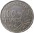 reverse of 100 Francs (1954 - 1958) coin with KM# 919 from France. Inscription: LIBERTE EGALITE FRATERNITE 100 FRANCS 1954 R COCHET B