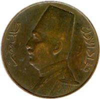 obverse of 1/2 Millième - Fuad I (1929 - 1932) coin with KM# 343 from Egypt. Inscription: فؤاد الاول ملك مصر