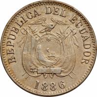 Ecuador coin 1/2 Decimo (1884 - 1886) obverse obverse of 1/2 Decimo (1884 - 1886) coin with KM# 49 from Ecuador. Inscription: REPUBLICA DEL ECUADOR