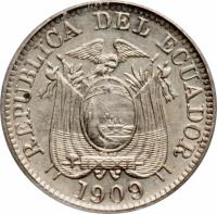 obverse of 1 Centavo (1909) coin with KM# 58 from Ecuador. Inscription: REPUBLICA DEL ECUADOR