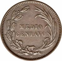 Ecuador coin 1/2 Centavo (1890) reverse reverse of 1/2 Centavo (1890) coin with KM# 54 from Ecuador. Inscription: MEDIO CENTAVO H